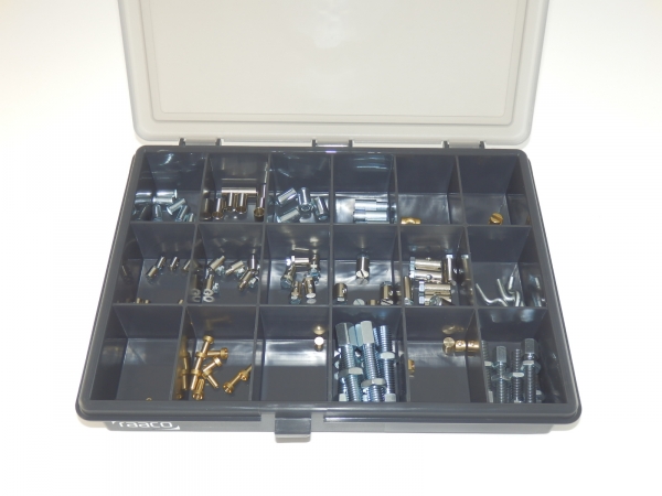 BH-R8018, Universal Bowdenzug, Kleinsortimente-Box, Inh. 115 Stck, Abschluss.-,Stellschrauben, Löt.-,Schraubnippel uvm.