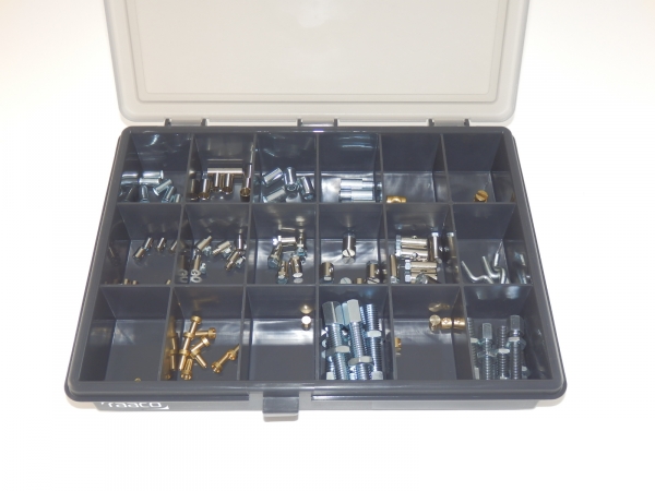BH-R8018, Universal Bowdenzug, Kleinsortimente-Box, Inh. 115 Stck, Abschluss.-,Stellschrauben, Löt.-,Schraubnippel uvm.