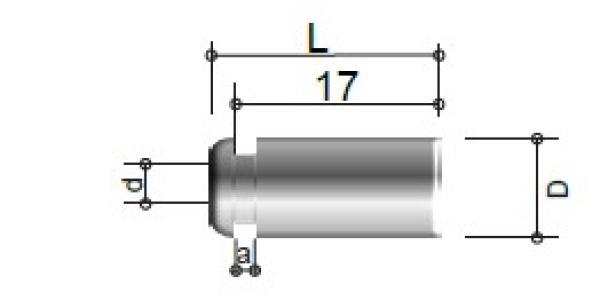 10er-Set Endhülsen mit Einstich a 2,4mm,  L: 19,0mm, Innen D1: 5,1mm, Außen D: 7,0mm, d:4,0mm
