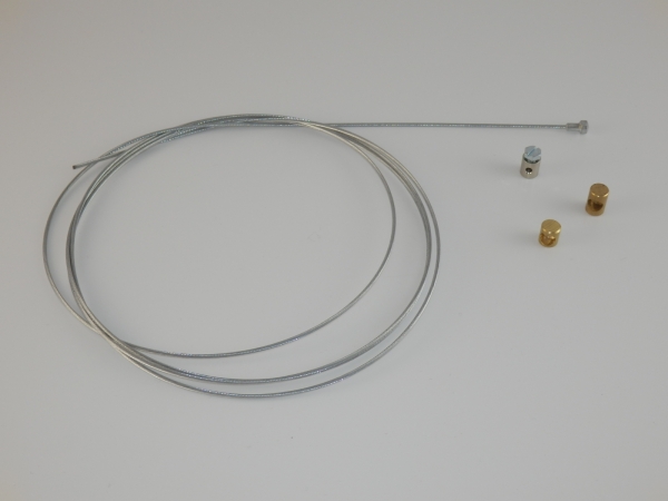 BH-R8003: Universal Bowdenzug, 2m Seil verzinkt Ø2,0mm mit Flaschennippel Ø6mm, 2x Quernippel, 1x Schraubnippel